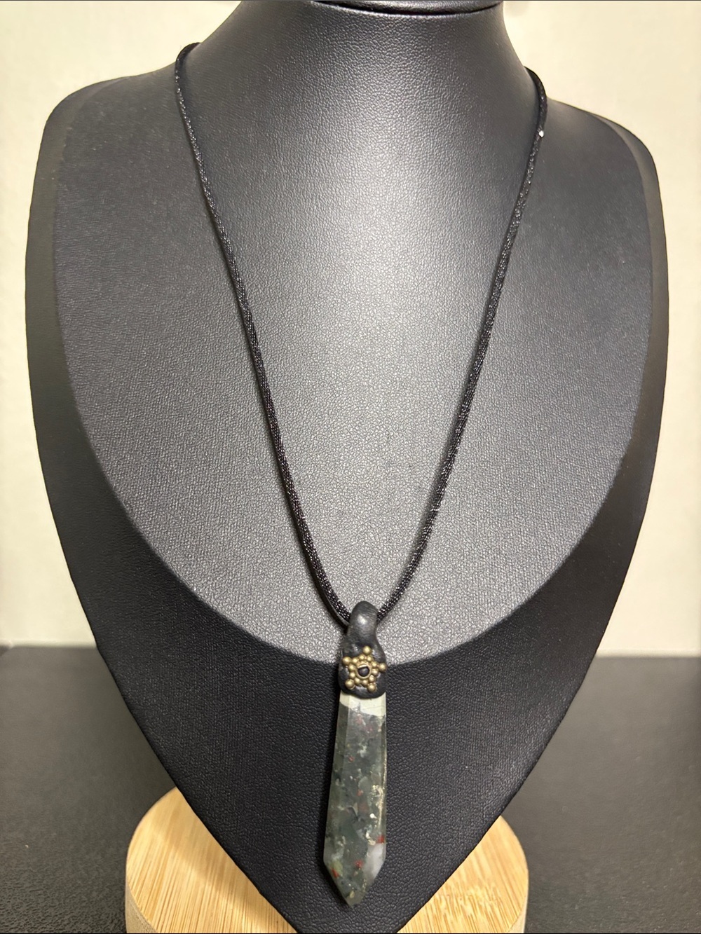 Handcrafted Green Jasper Point Pendant Necklace Boho Brutalist